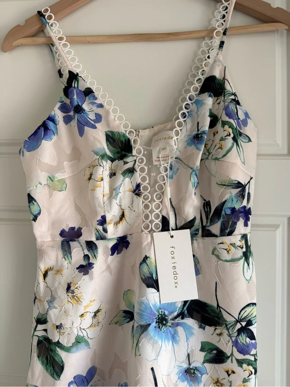 NWT Floral Lace-Trim Ruffle Slip Dress - Blue & Cream - Picture 2 of 13